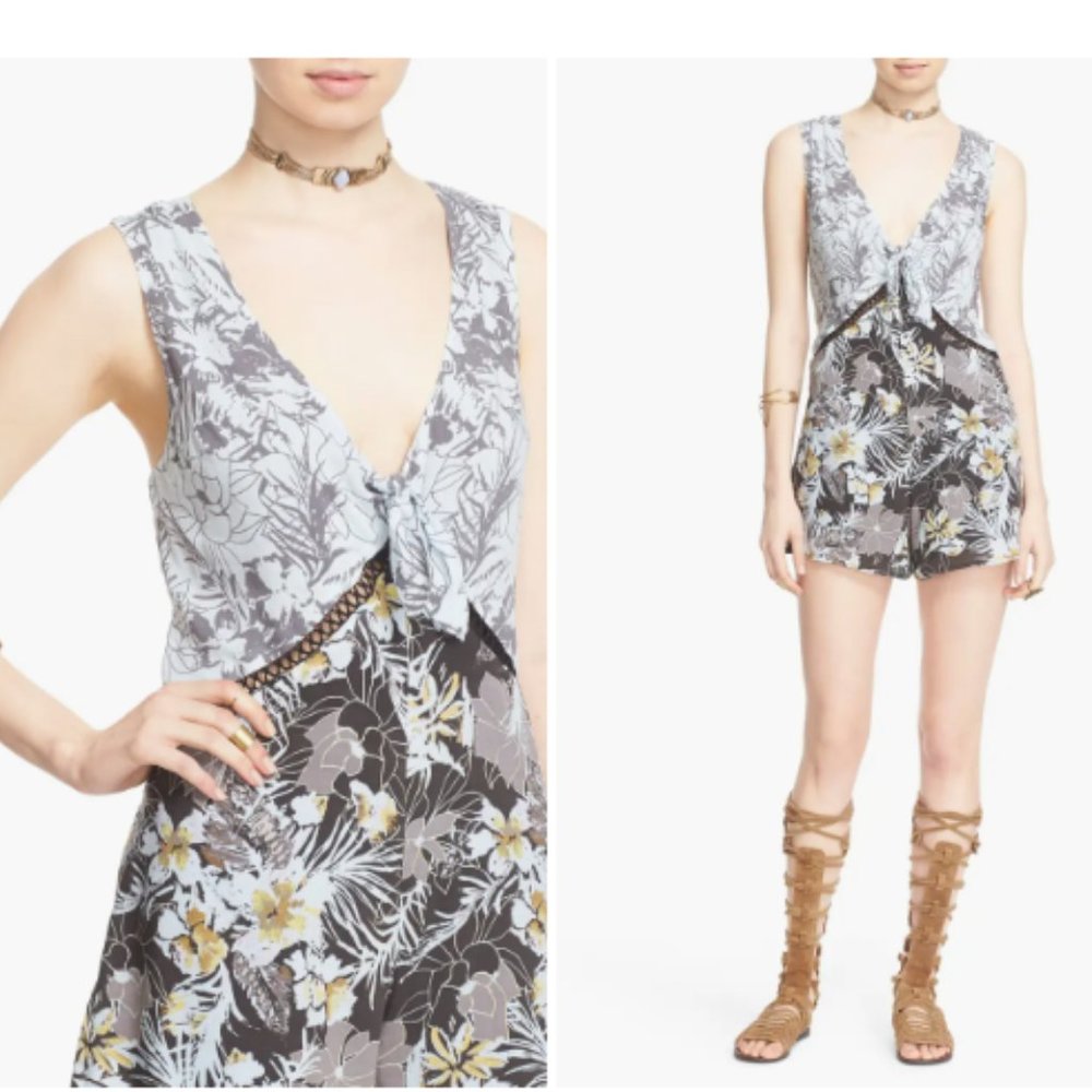 NWT Free People Santiago Print Night Comb Women's Sz XS Boho V Neck Boho Romper